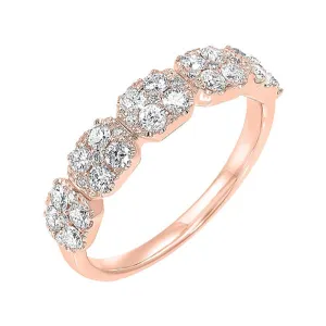 14KT Pink Gold & Diamond Classic Book 5 Station Fashion Ring  - 3/4 ctw