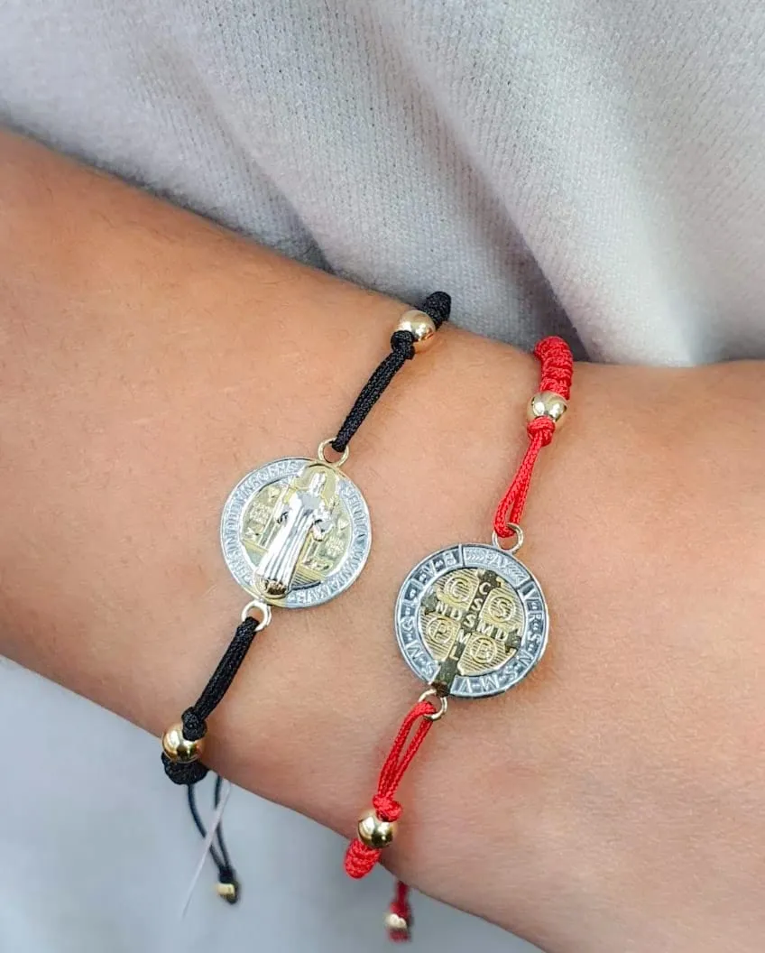 14mm Two Tone St Benedict Medal Macrame Bracelet