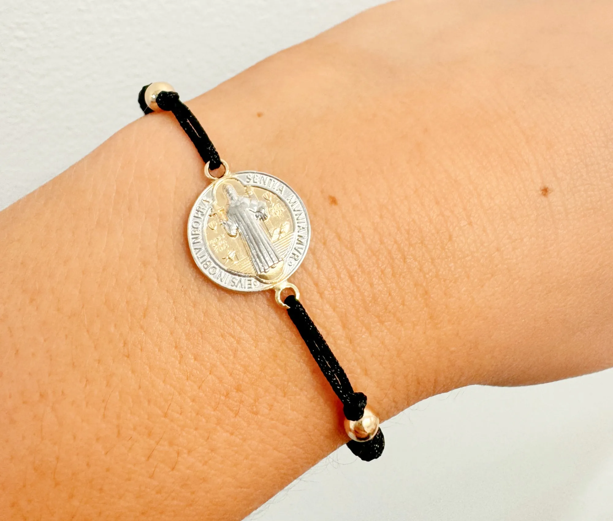 14mm Two Tone St Benedict Medal Macrame Bracelet