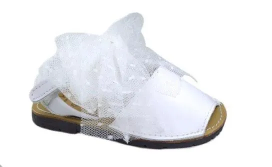 17403 White Tulle Polka Dot Bow Sandals