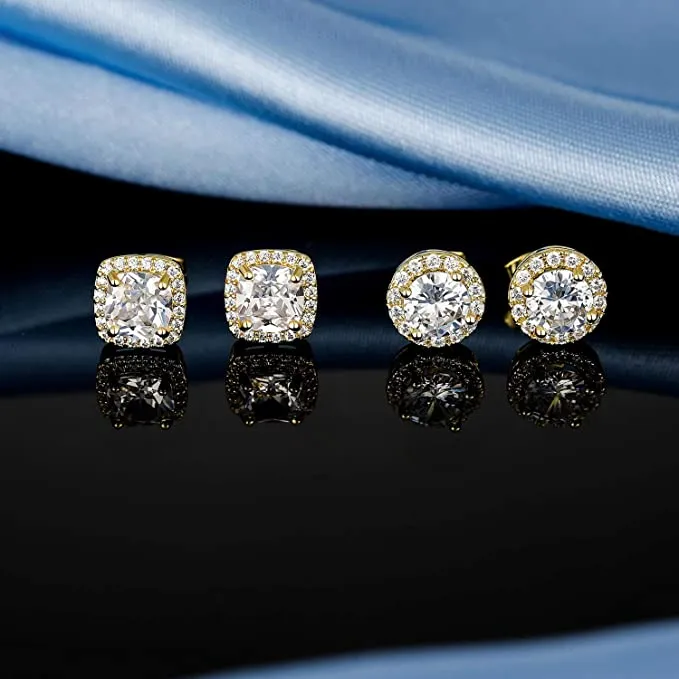 18K Gold Plated Diamond Halo Stud Earrings