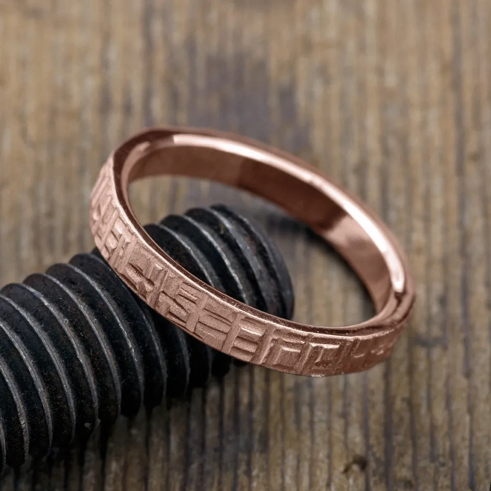 4mm, Comfort Fit, 14k Rose Gold Mens Wedding Band, Matte Textured