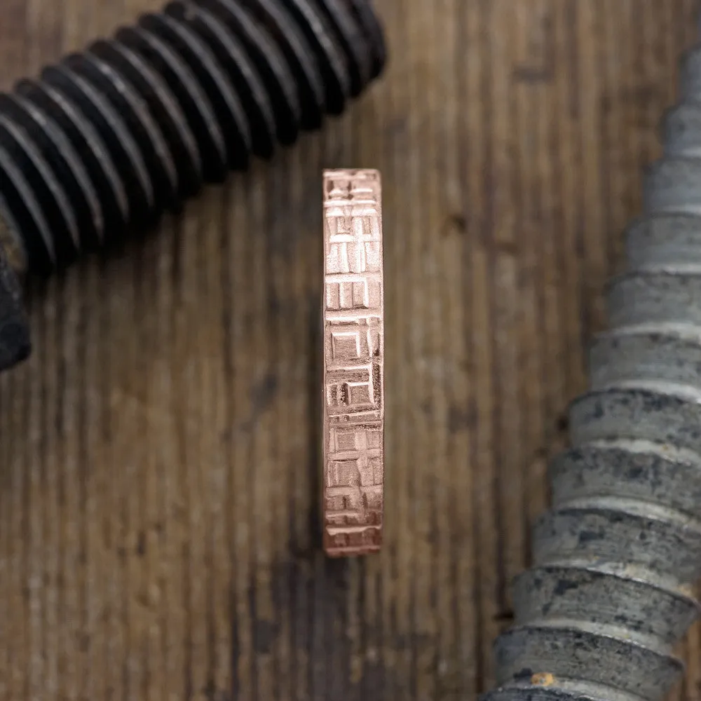4mm, Comfort Fit, 14k Rose Gold Mens Wedding Band, Matte Textured