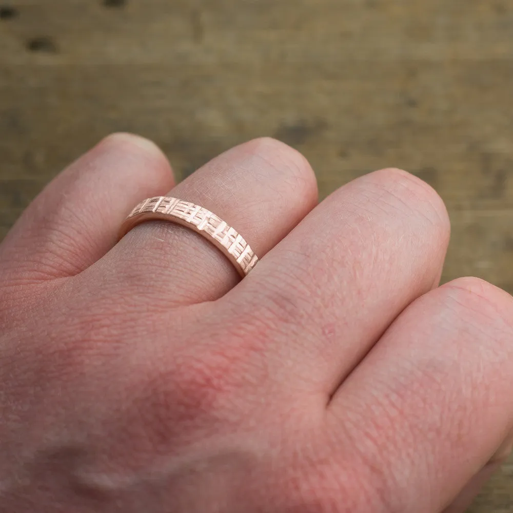 4mm, Comfort Fit, 14k Rose Gold Mens Wedding Band, Matte Textured