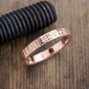 4mm, Comfort Fit, 14k Rose Gold Mens Wedding Band, Textured Polished