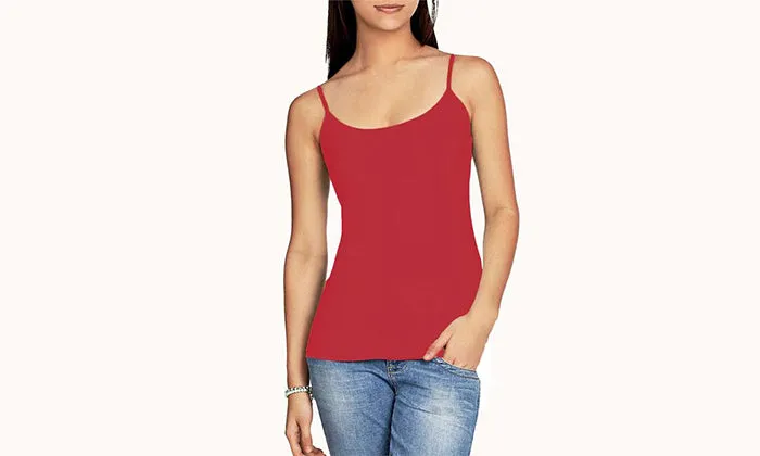 6-Pack: Cotton Ladies Camisole with Adjustable Straps - Assorted