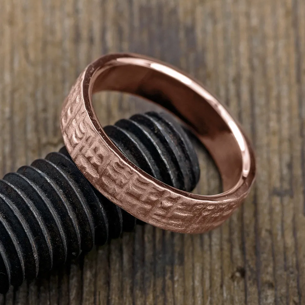 6mm 14k Rose Gold Mens Wedding Band, Textured Matte