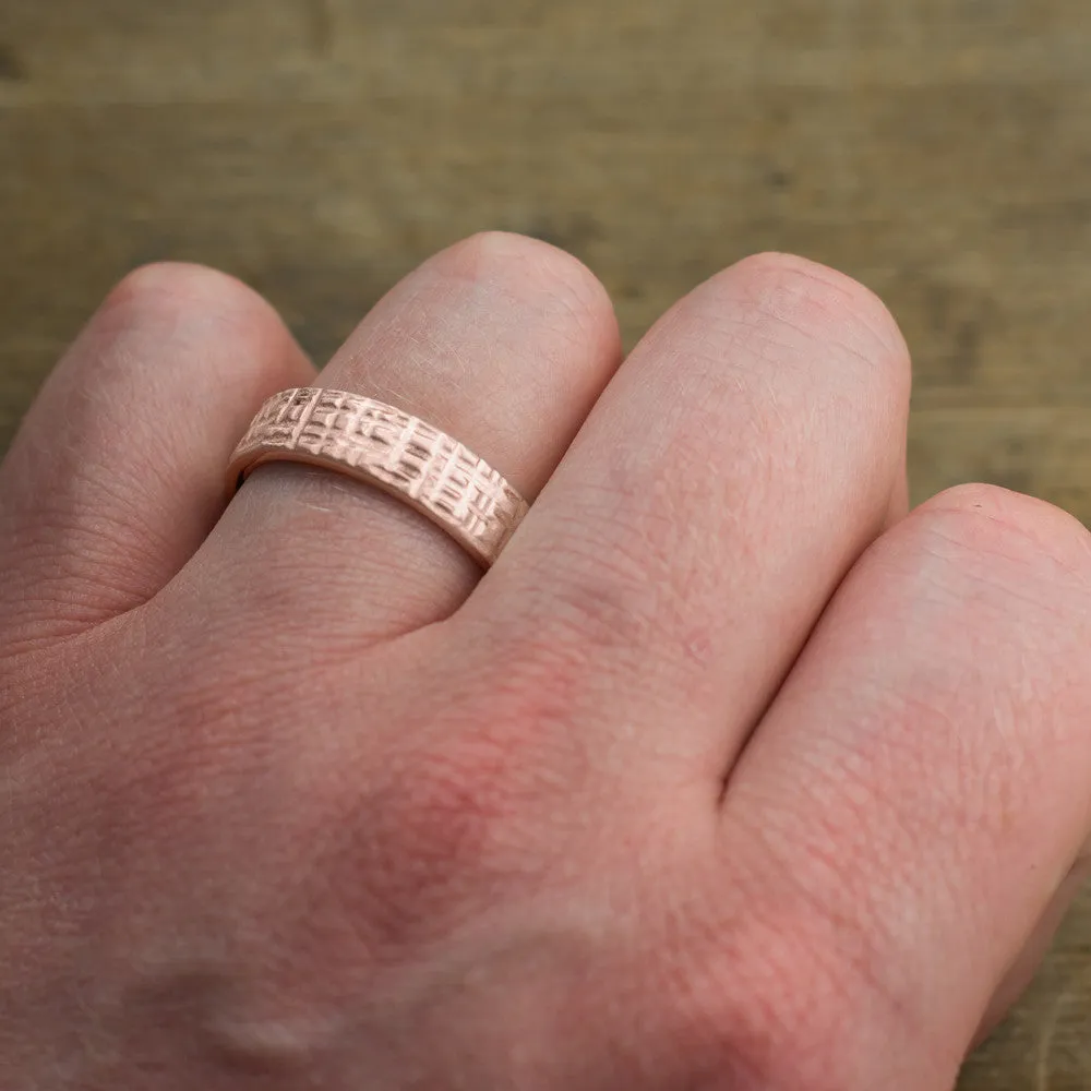 6mm 14k Rose Gold Mens Wedding Band, Textured Matte