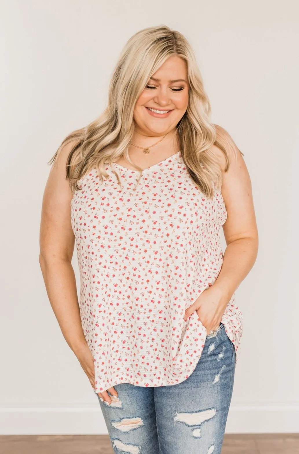 Aspire To Inspire Floral Knit Tank Top- Off-White