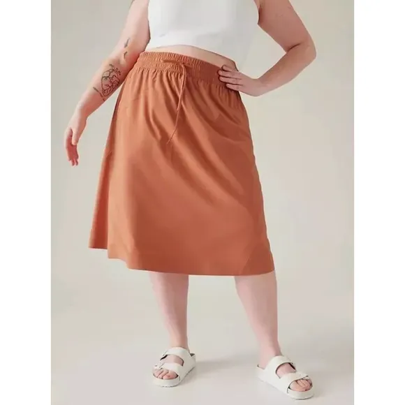 Athleta Arrival MIDI Skirt Size 14 Sunbaked Clay Red NWT Fall Travel Comfort $89