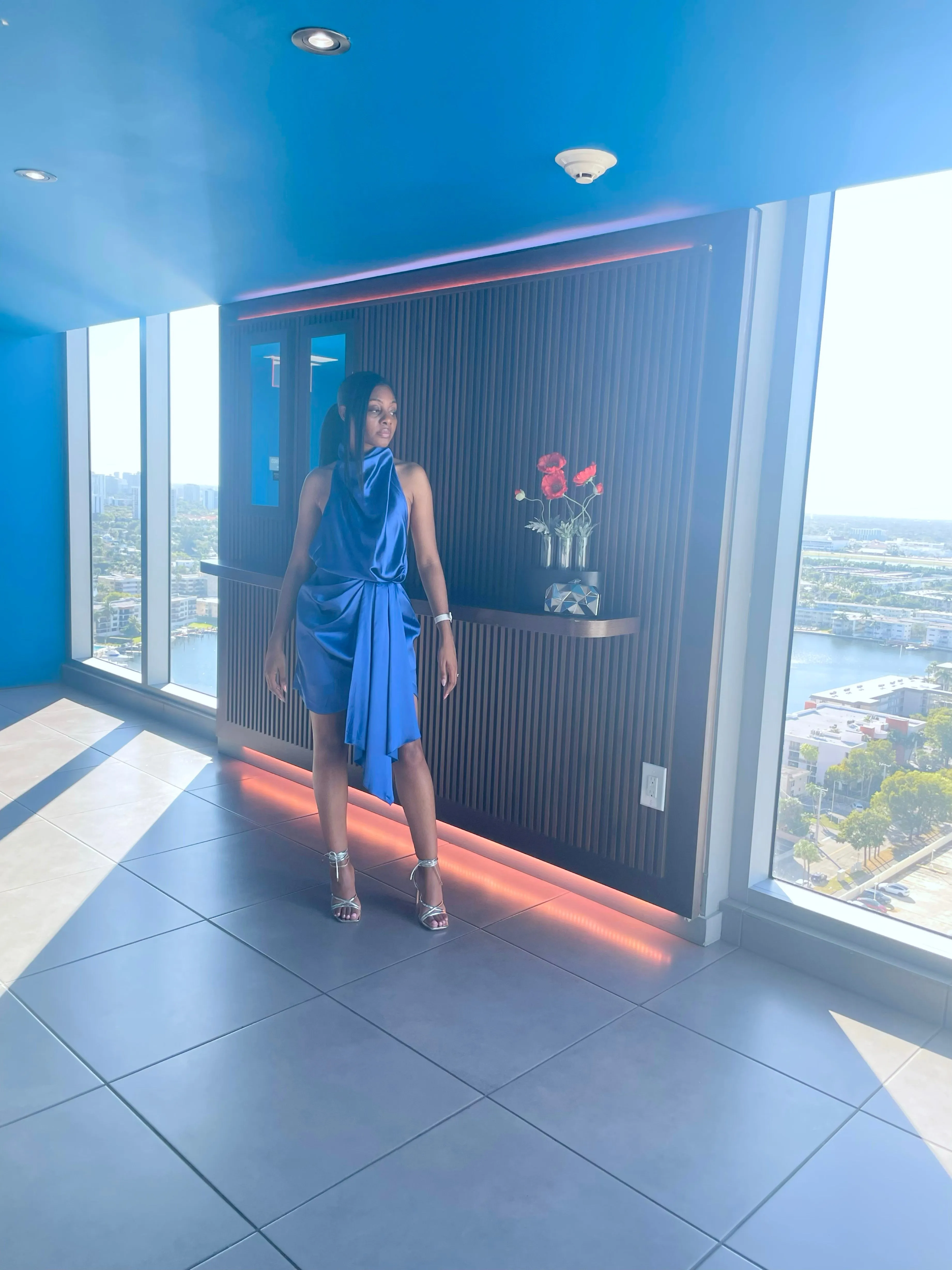 Aura Deep Blue Satin Dress