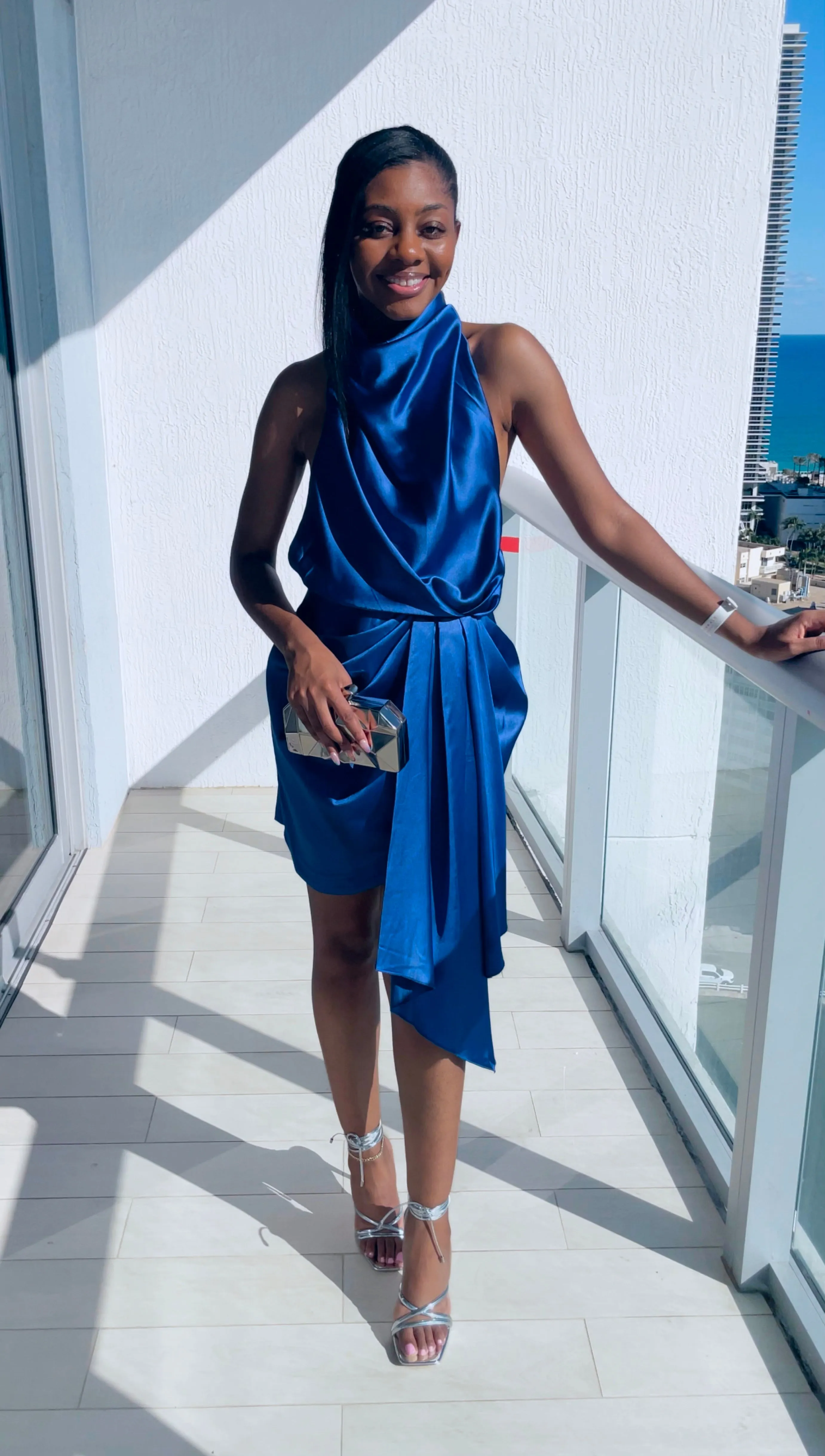 Aura Deep Blue Satin Dress