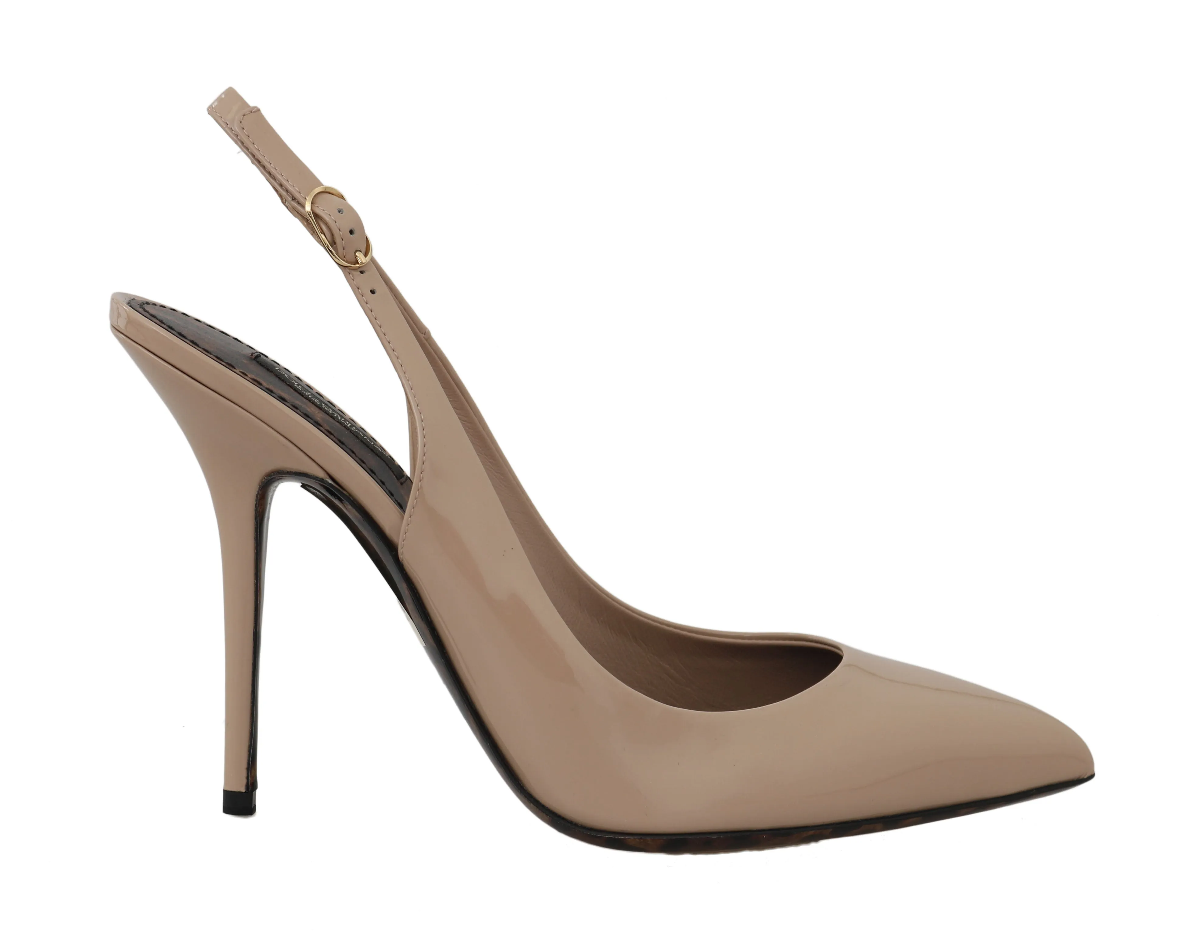 Beige Patent Leather Slingbacks