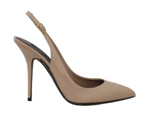 Beige Patent Leather Slingbacks