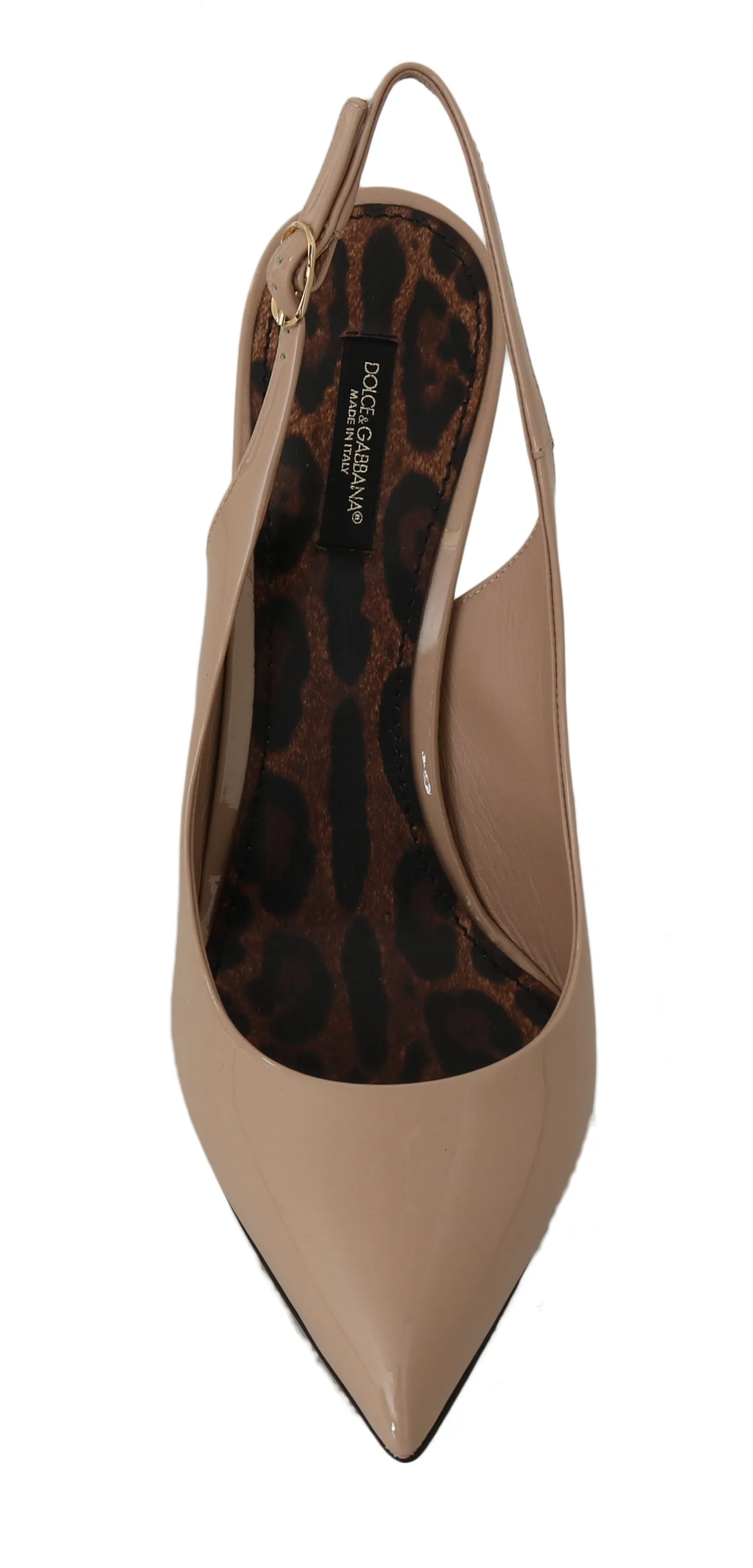 Beige Patent Leather Slingbacks