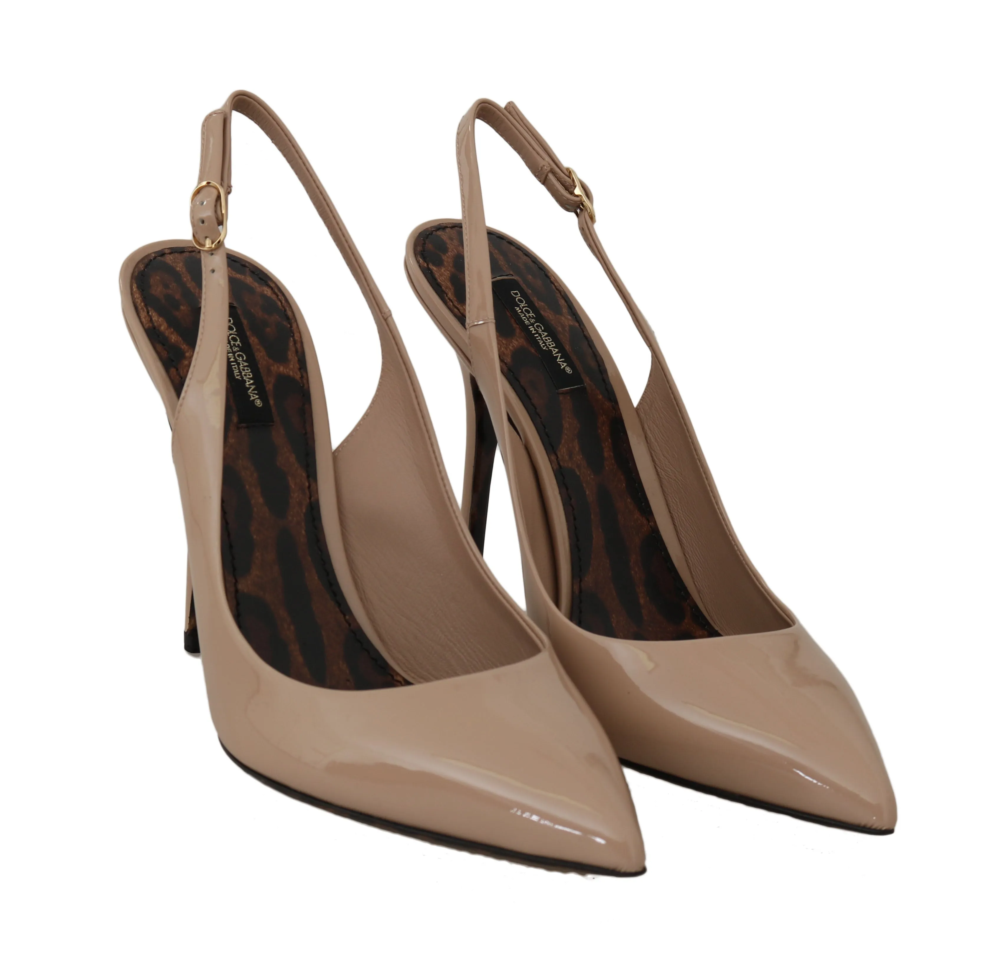 Beige Patent Leather Slingbacks