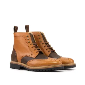 Bottines Derbies Brogue en cuir grainé gold et daim ciré - Semelles Commando