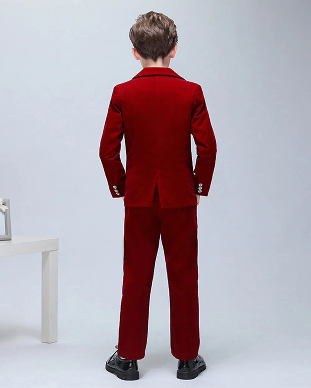Boys' Red Corduroy Formal Suit  3 piece Dresswear suit set with jacket,pants and vest