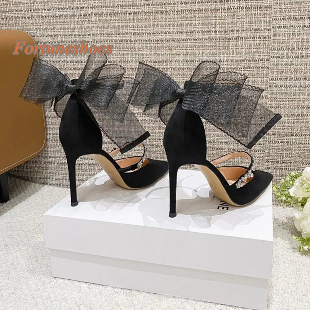 Butterfly Knot Belt Buckle Pointed Toe Women Pumps Narrow Band Solid Thin Heel Rhinestone Sandals 2025 New Fashion Casual Pumps