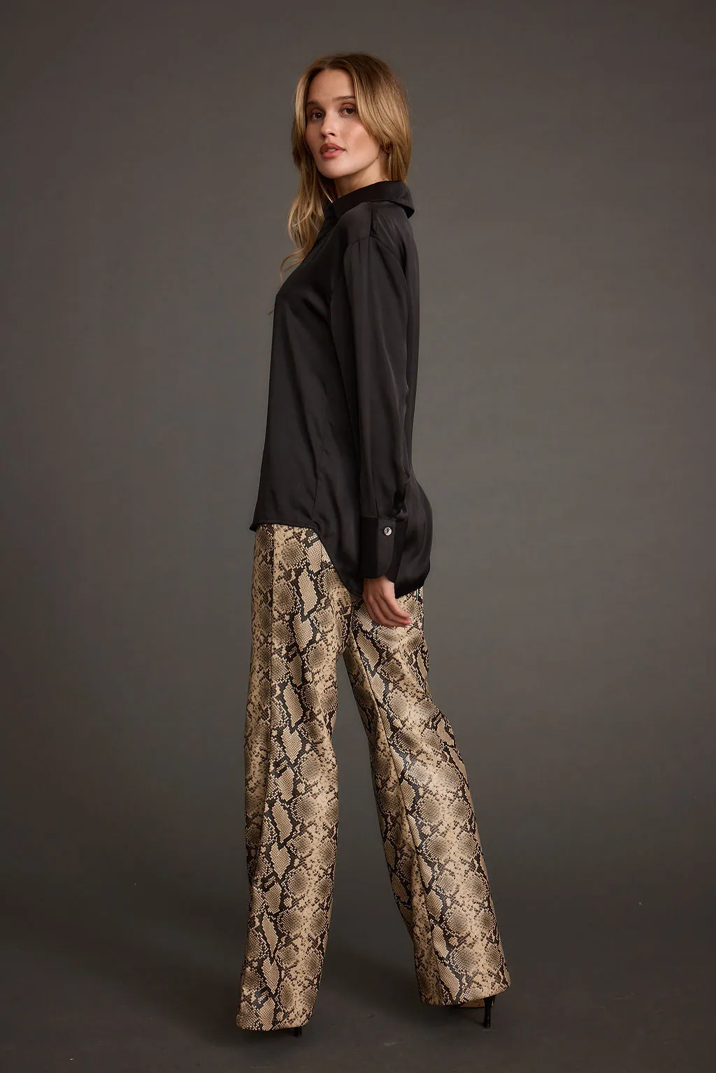 Cash Black Satin Button Down Top
