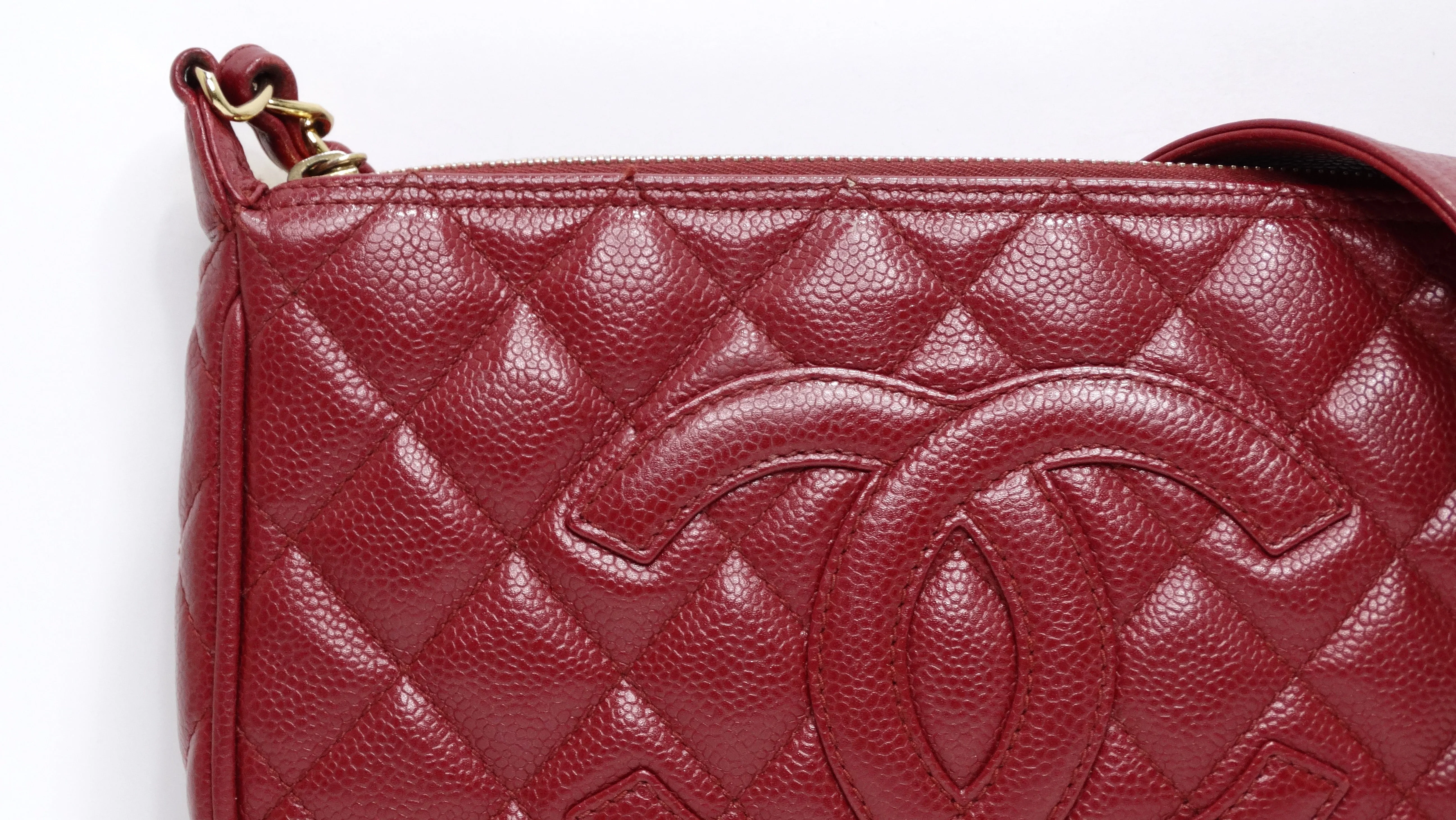 Chanel Timeless CC Red Shoulder Bag in Quilted Caviar