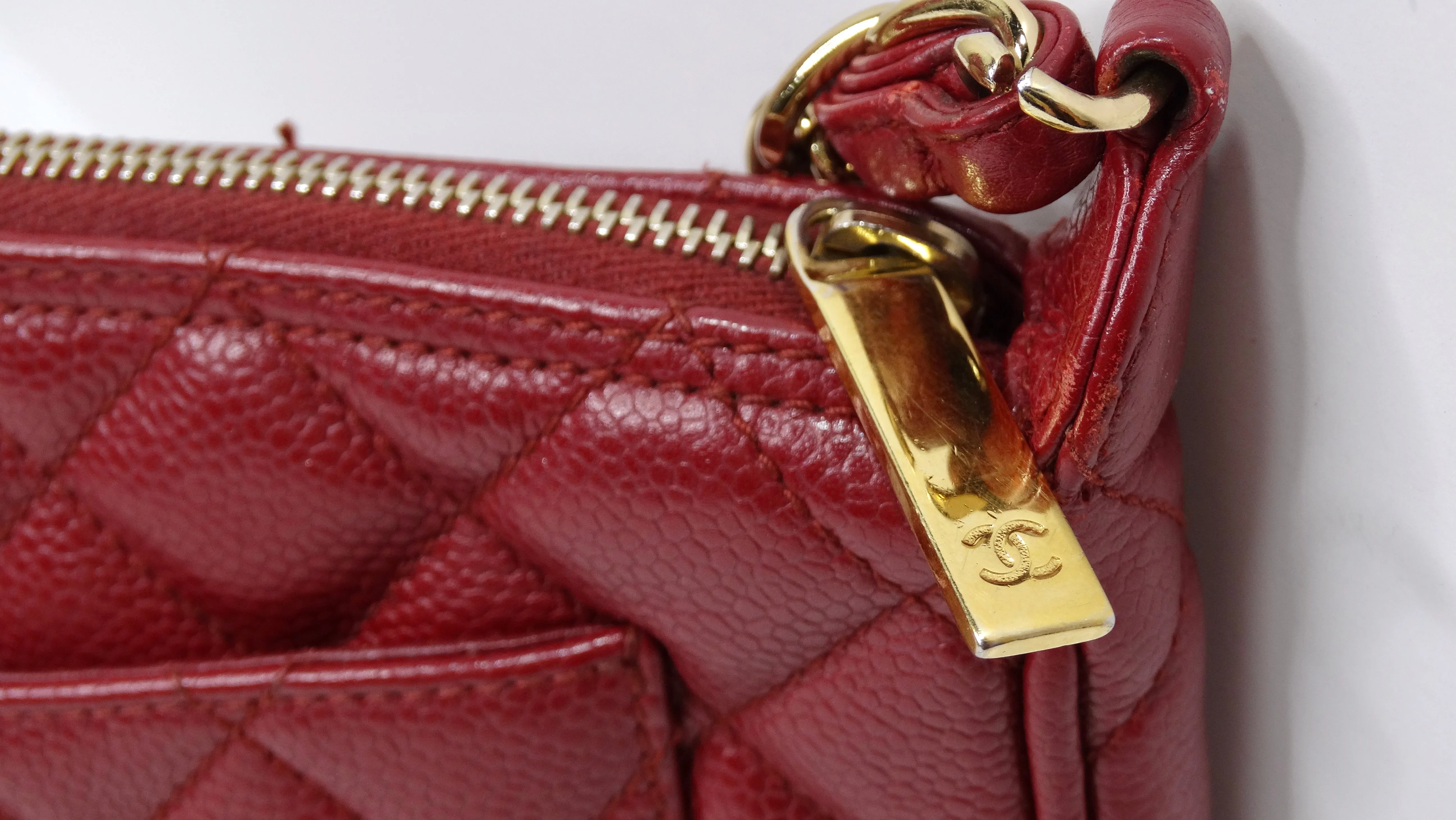 Chanel Timeless CC Red Shoulder Bag in Quilted Caviar