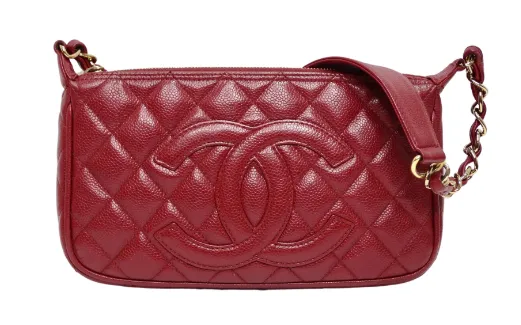 Chanel Timeless CC Red Shoulder Bag in Quilted Caviar