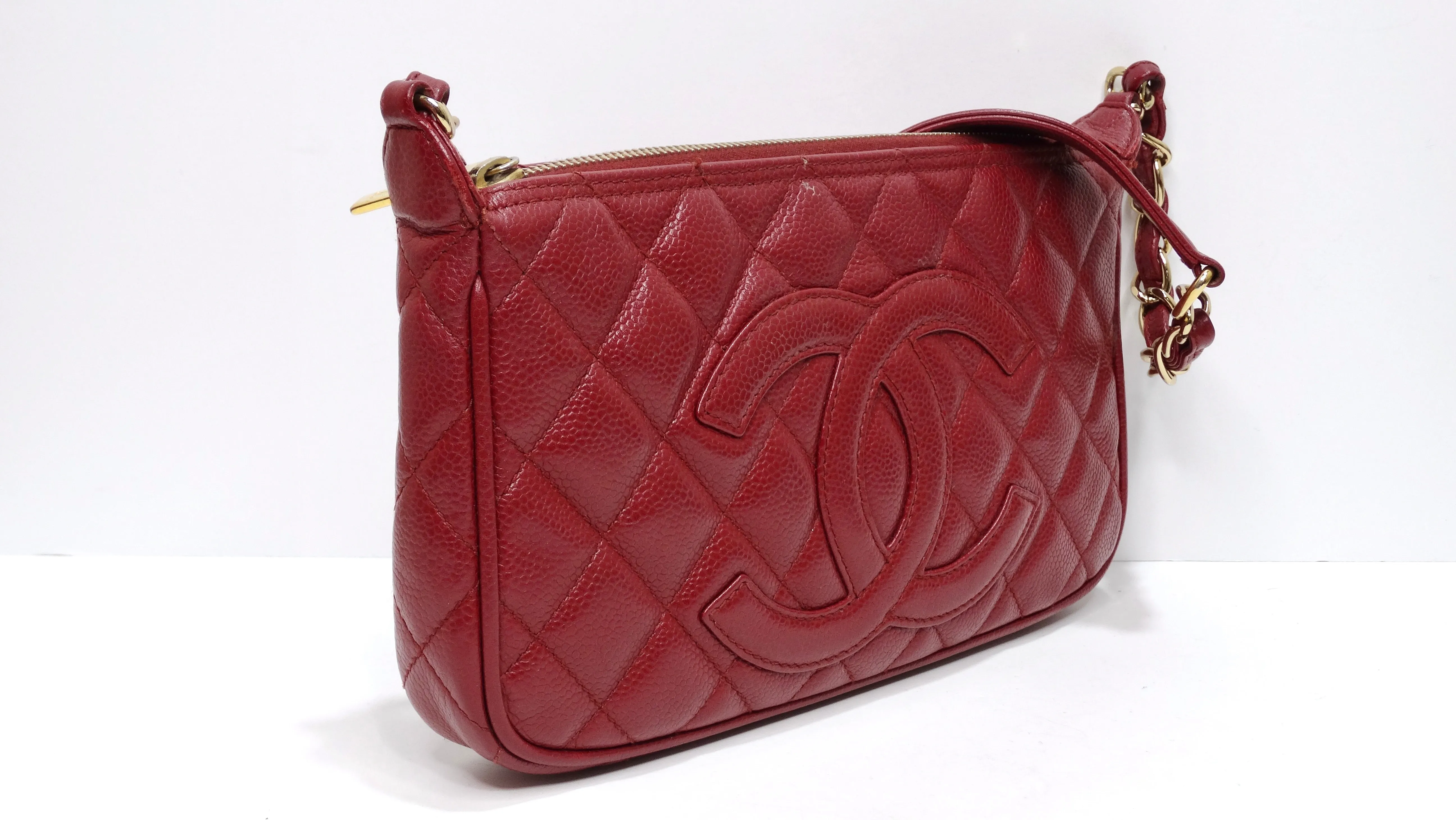 Chanel Timeless CC Red Shoulder Bag in Quilted Caviar