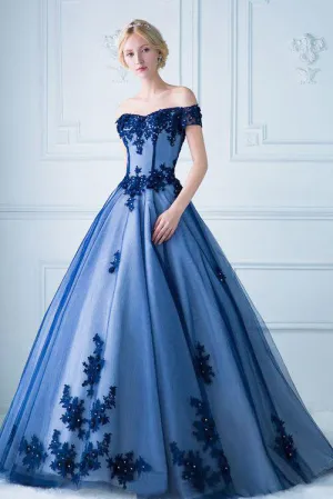 Chic Ball Gown Off-the-shoulder Floor-length Sleeveless Long Tulle Prom Dress/Evening Dress OHC121
