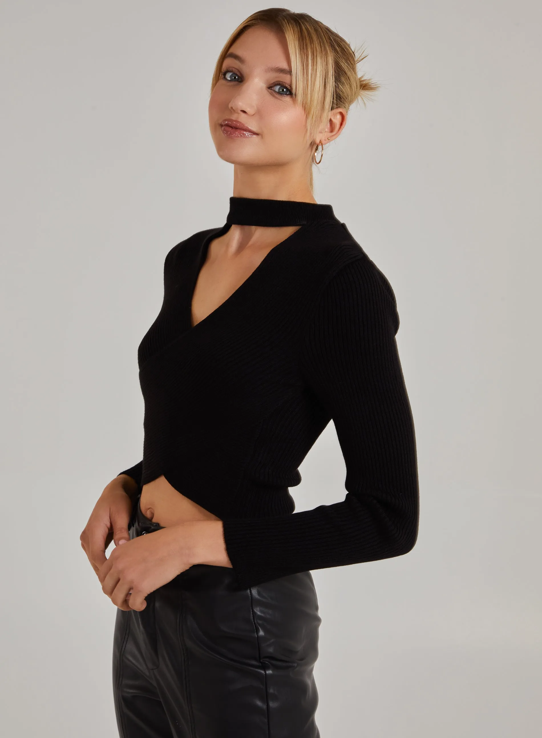 Choker Twist Front Knit Top