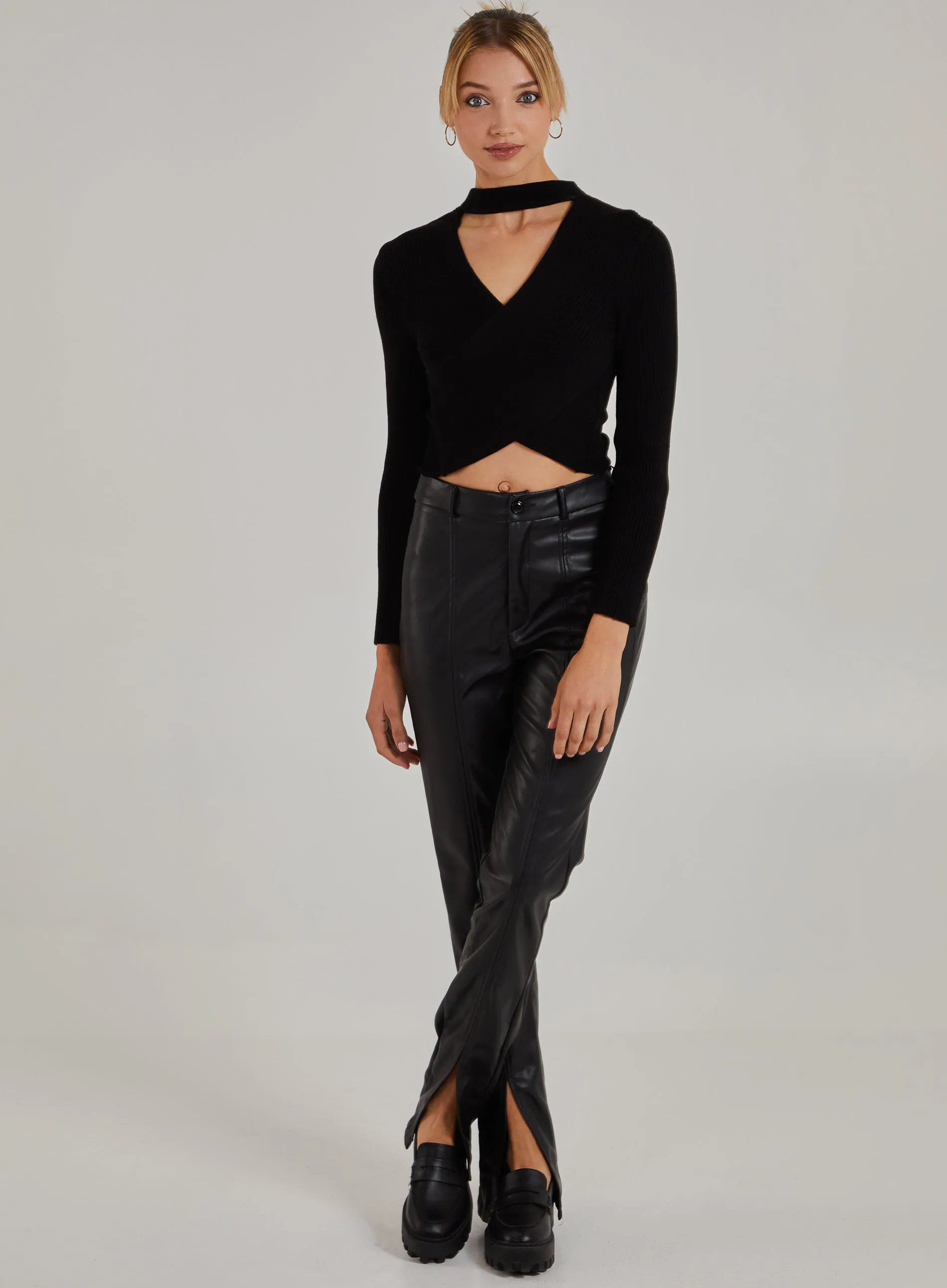 Choker Twist Front Knit Top