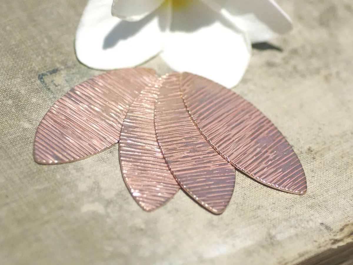 Chubby Eye Pointed Oval 49mm x 20mm Woodgrain Texture Shape Cutout for Blanks Enameling Stamping Texturing - 4 pieces