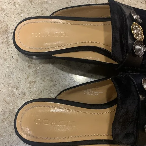 Coach Black Velvet Nova Loafer Slides Size 7.5