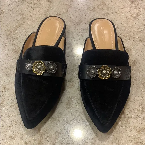 Coach Black Velvet Nova Loafer Slides Size 7.5