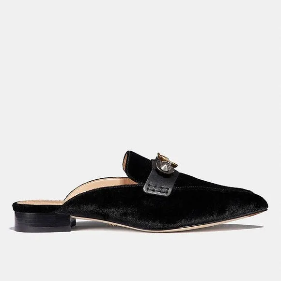 Coach Black Velvet Nova Loafer Slides Size 7.5