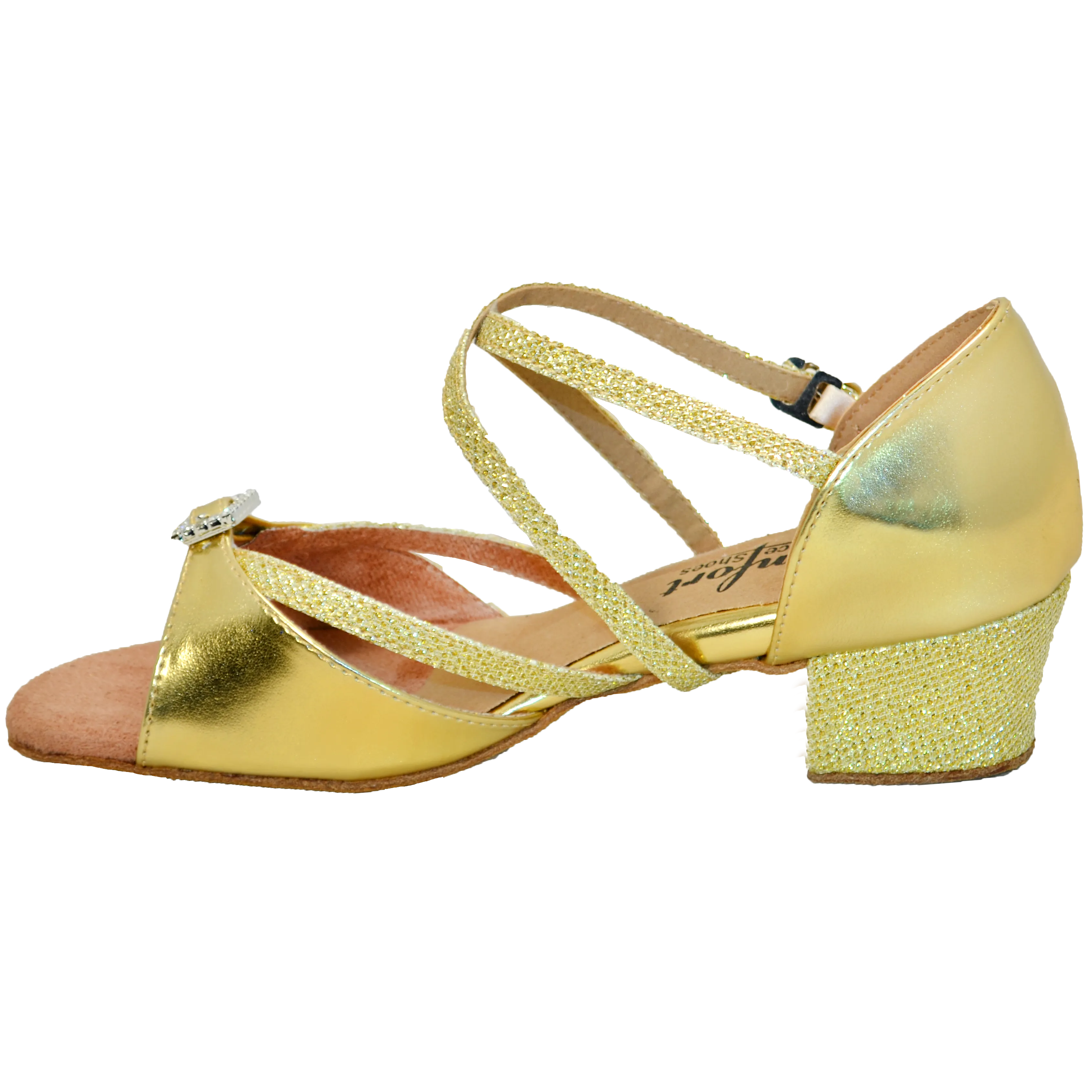 Comfort Single Buckle - Shiny Gold Leather / Gold Glitz