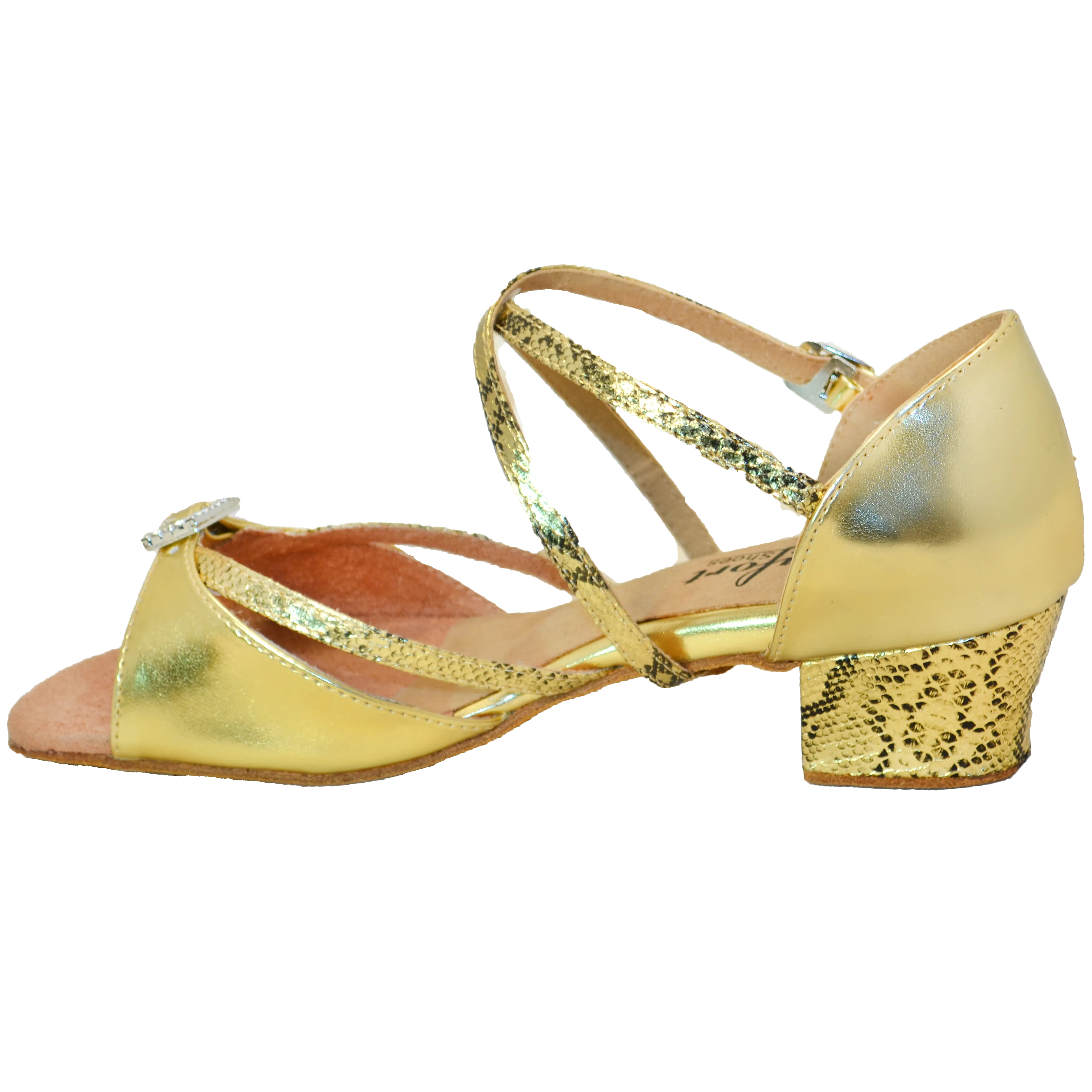 Comfort Single Buckle - Shiny Gold Leather / Gold Python