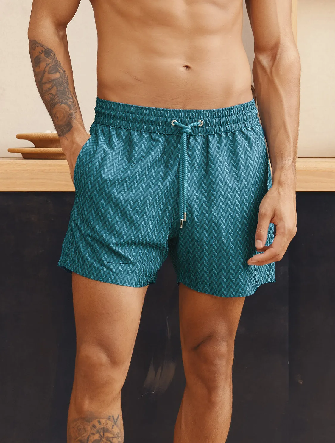 COPACABANA HERRINGBONE JACQUARD SPORT SWIM SHORTS