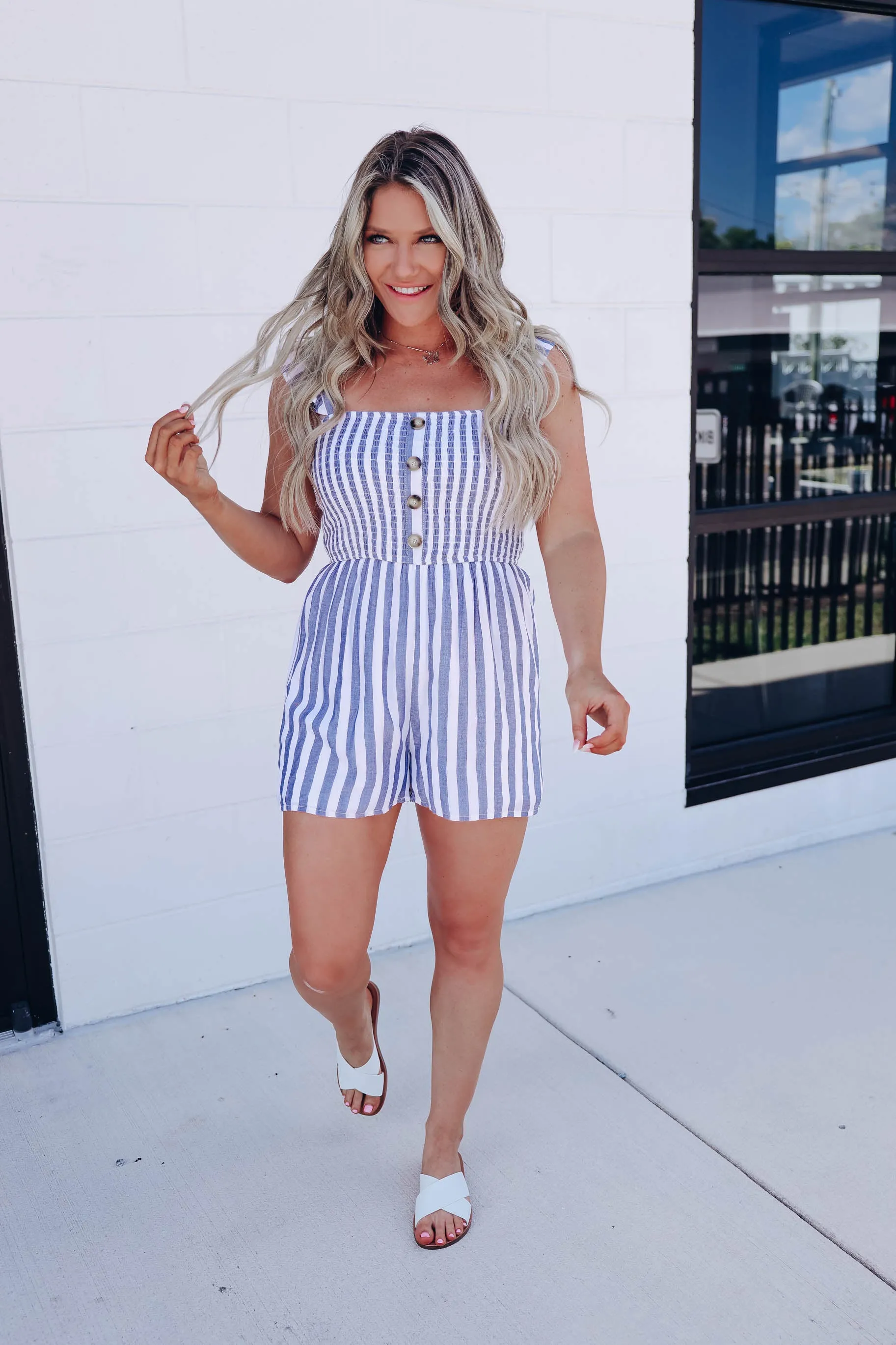 Cora Island Striped Romper - Blue