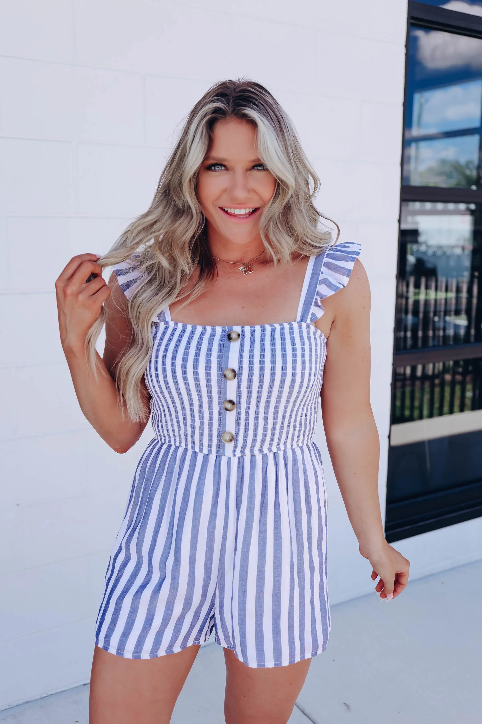 Cora Island Striped Romper - Blue