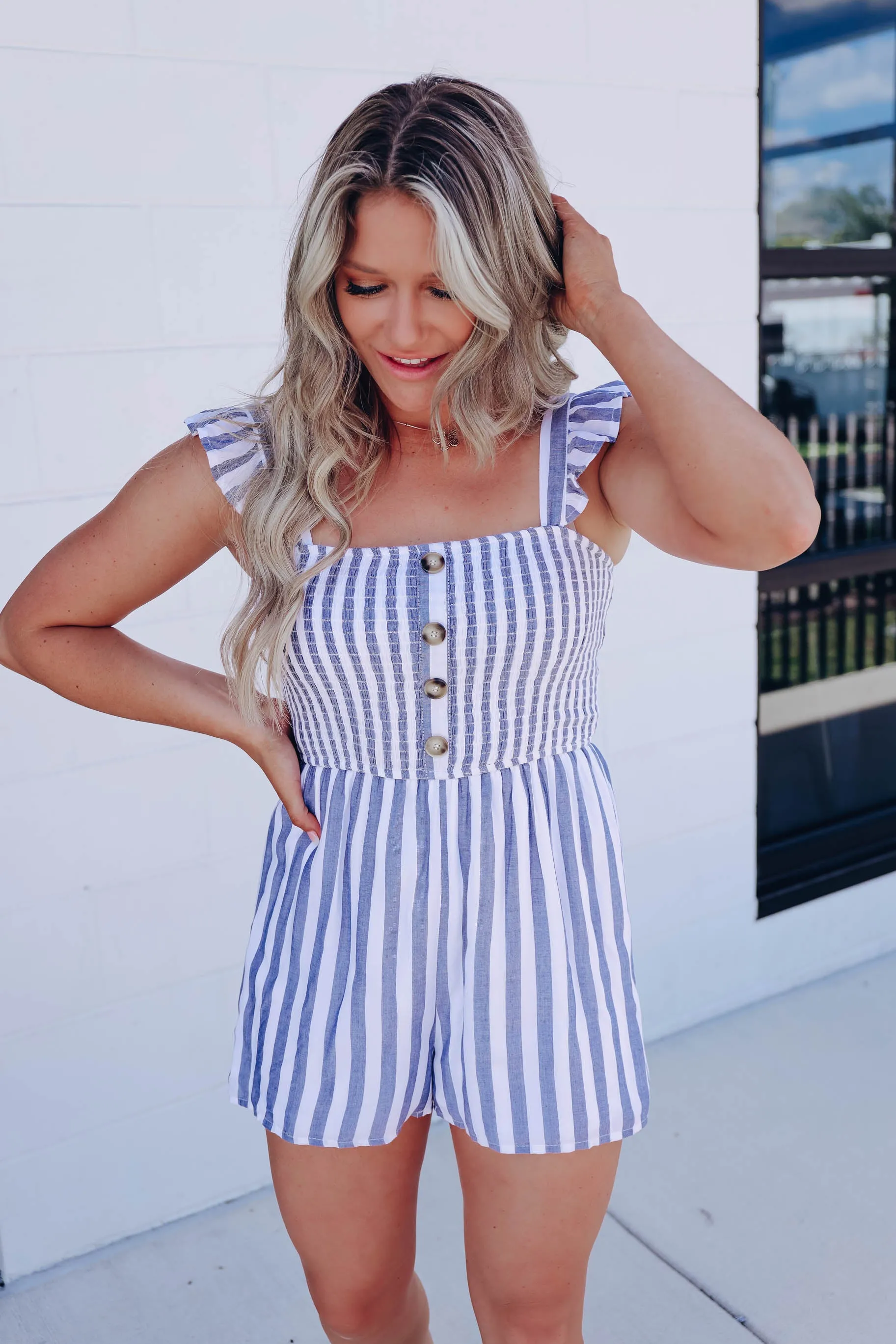 Cora Island Striped Romper - Blue