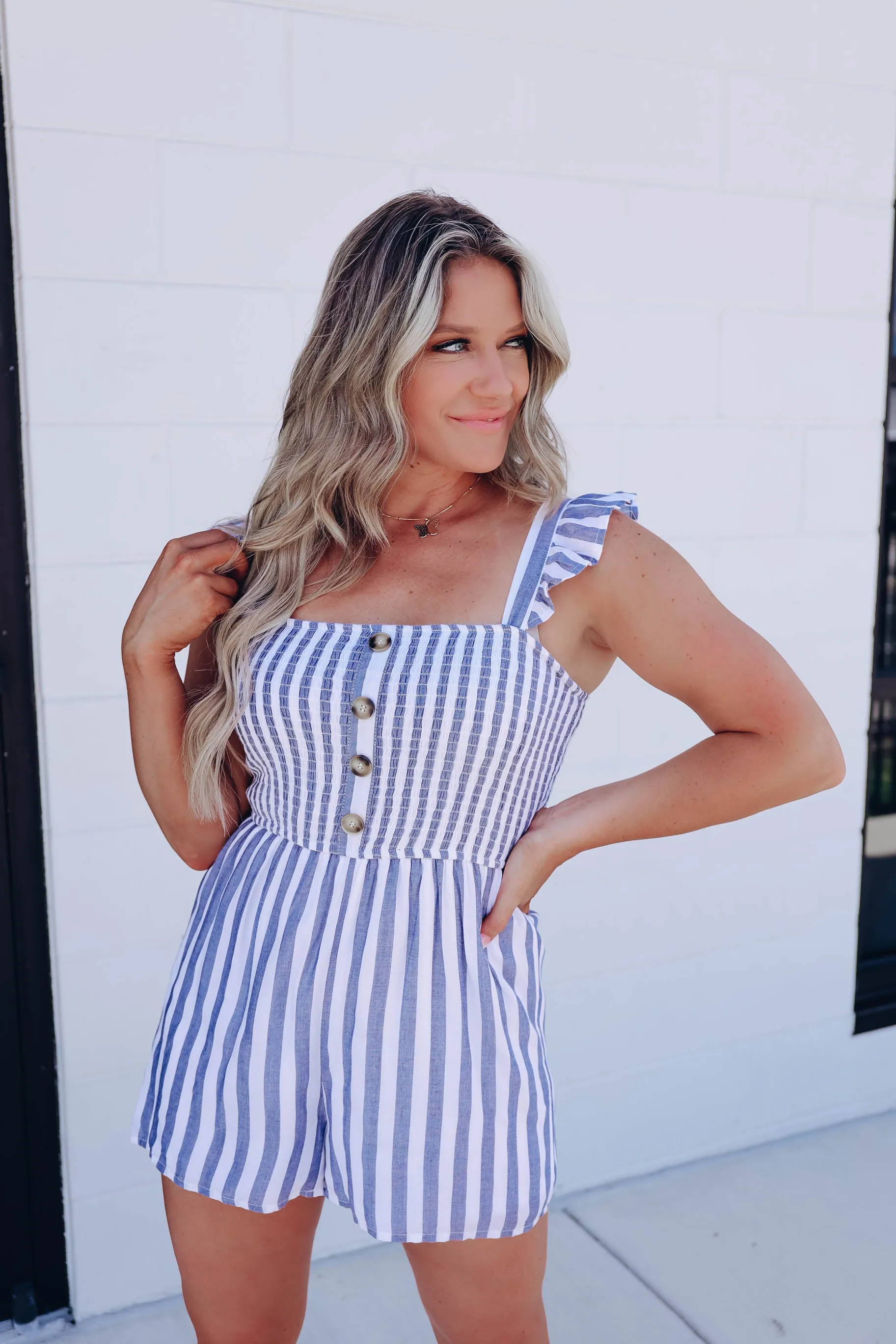 Cora Island Striped Romper - Blue