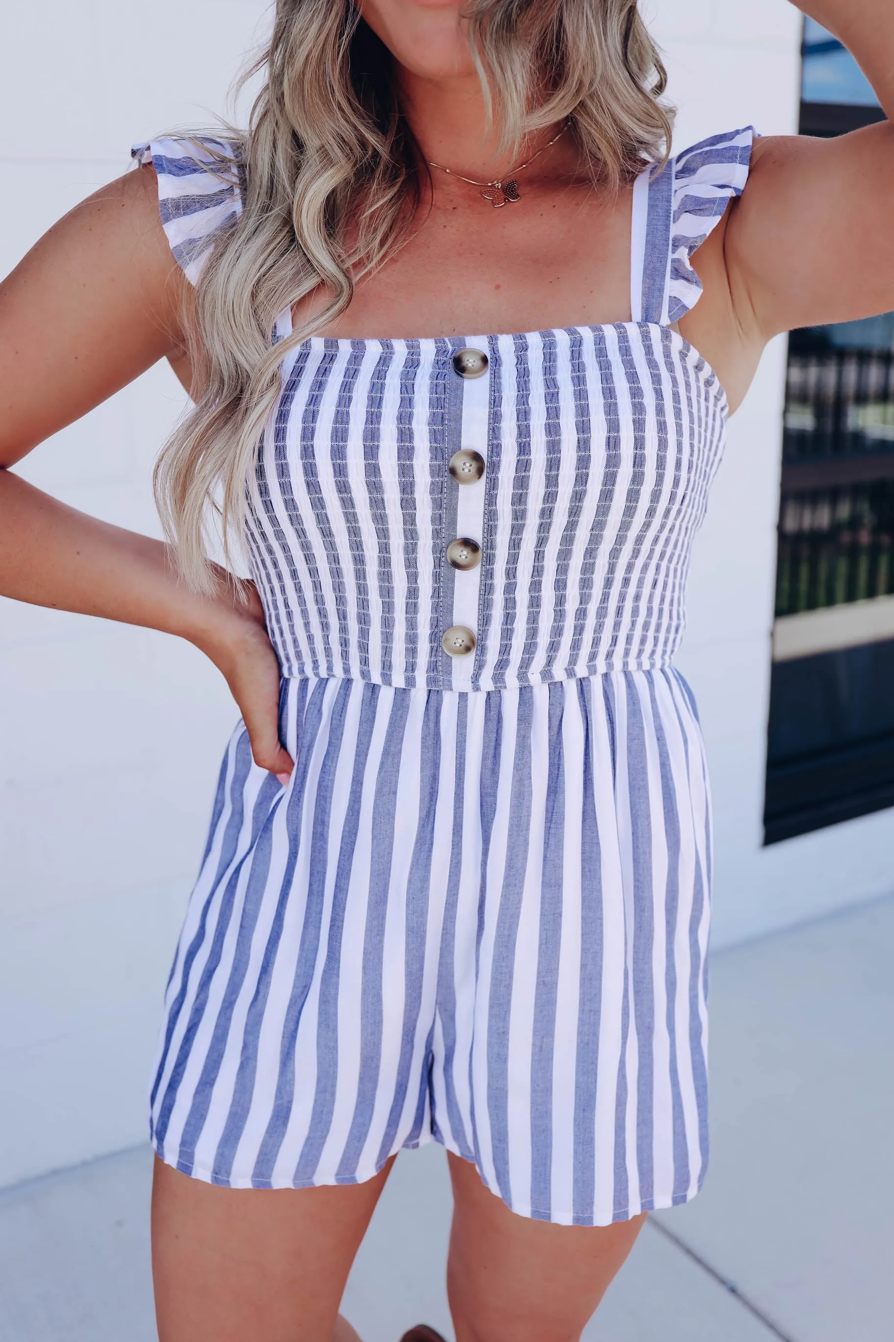 Cora Island Striped Romper - Blue