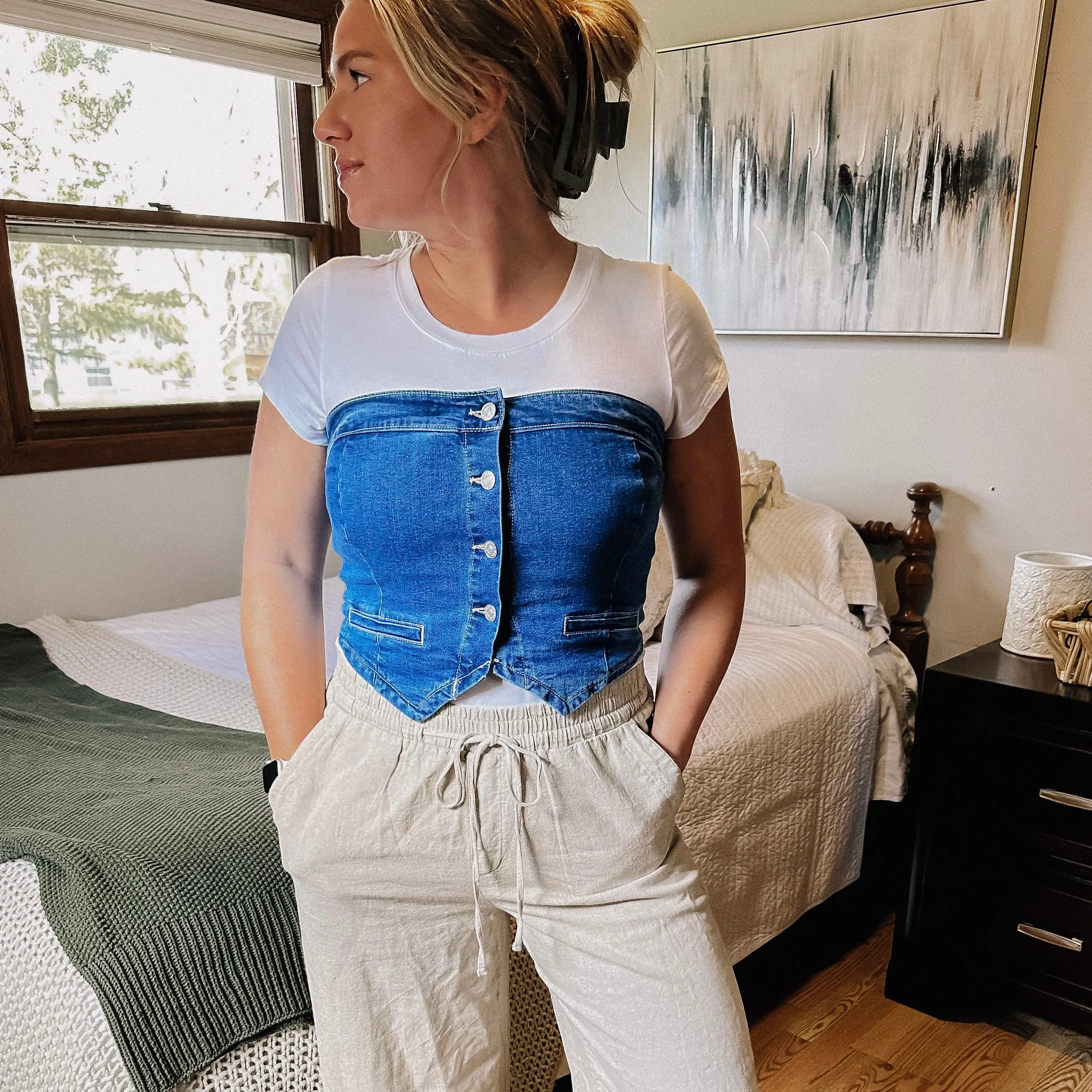 Dallas Denim Strapless Top
