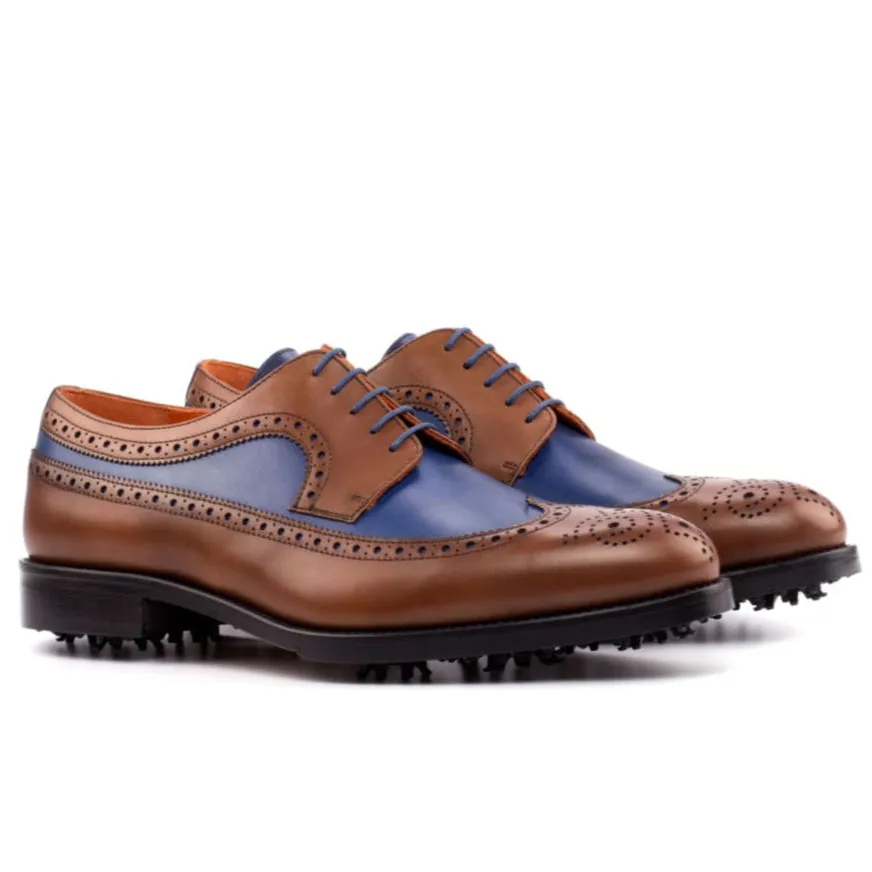 Derby brogue de golf en cuir gold et bleu