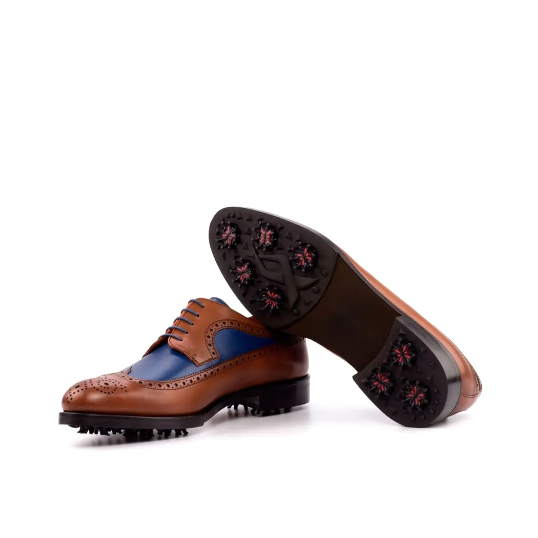 Derby brogue de golf en cuir gold et bleu