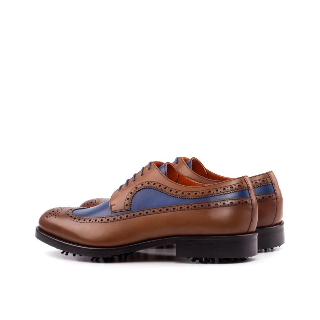 Derby brogue de golf en cuir gold et bleu
