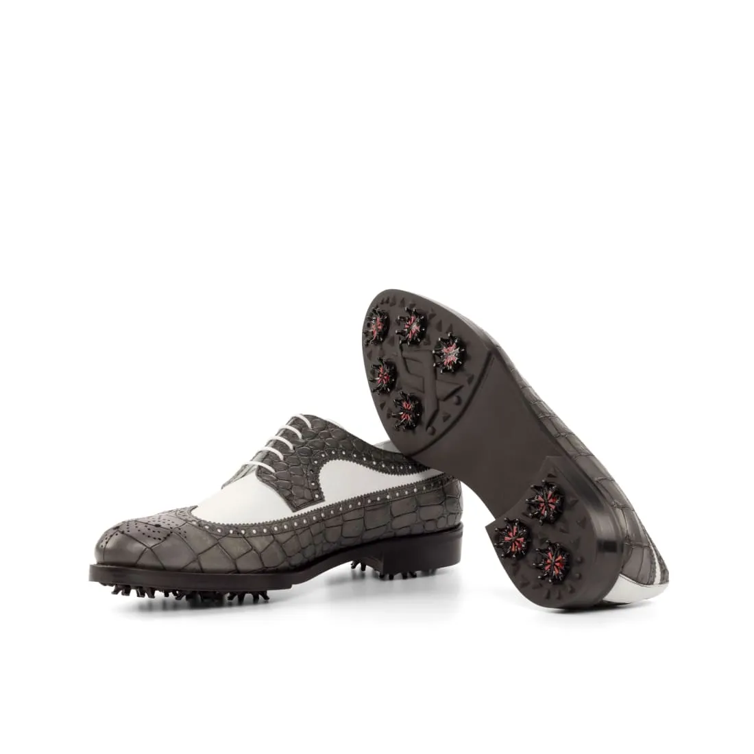 Derby à lacets de golf en cuir blanc et croco