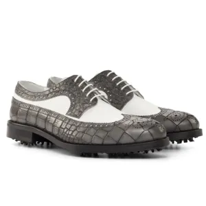 Derby à lacets de golf en cuir blanc et croco