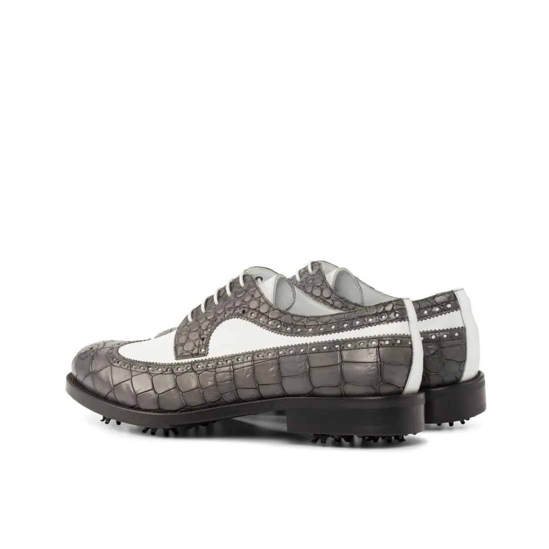 Derby à lacets de golf en cuir blanc et croco